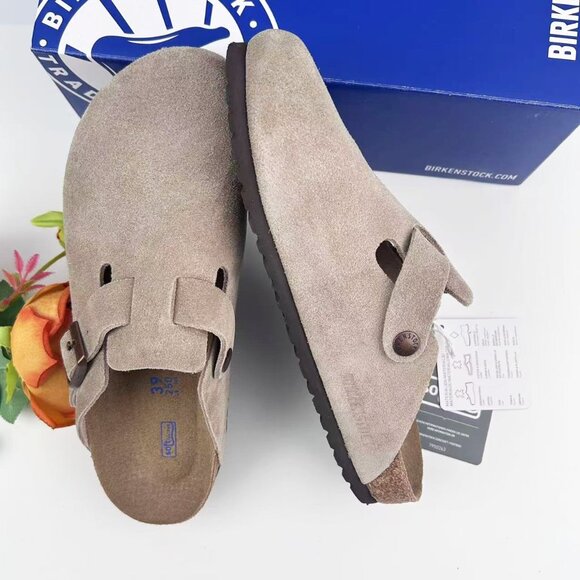 Birkenstock Boston Taupe Suede Clog Sandal - Picture 4 of 5